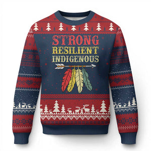 Native American Strong Resilient Indigenous Ugly Christmas Sweater Retro Vintage Feathers TS11 Navy Red Print Your Wear