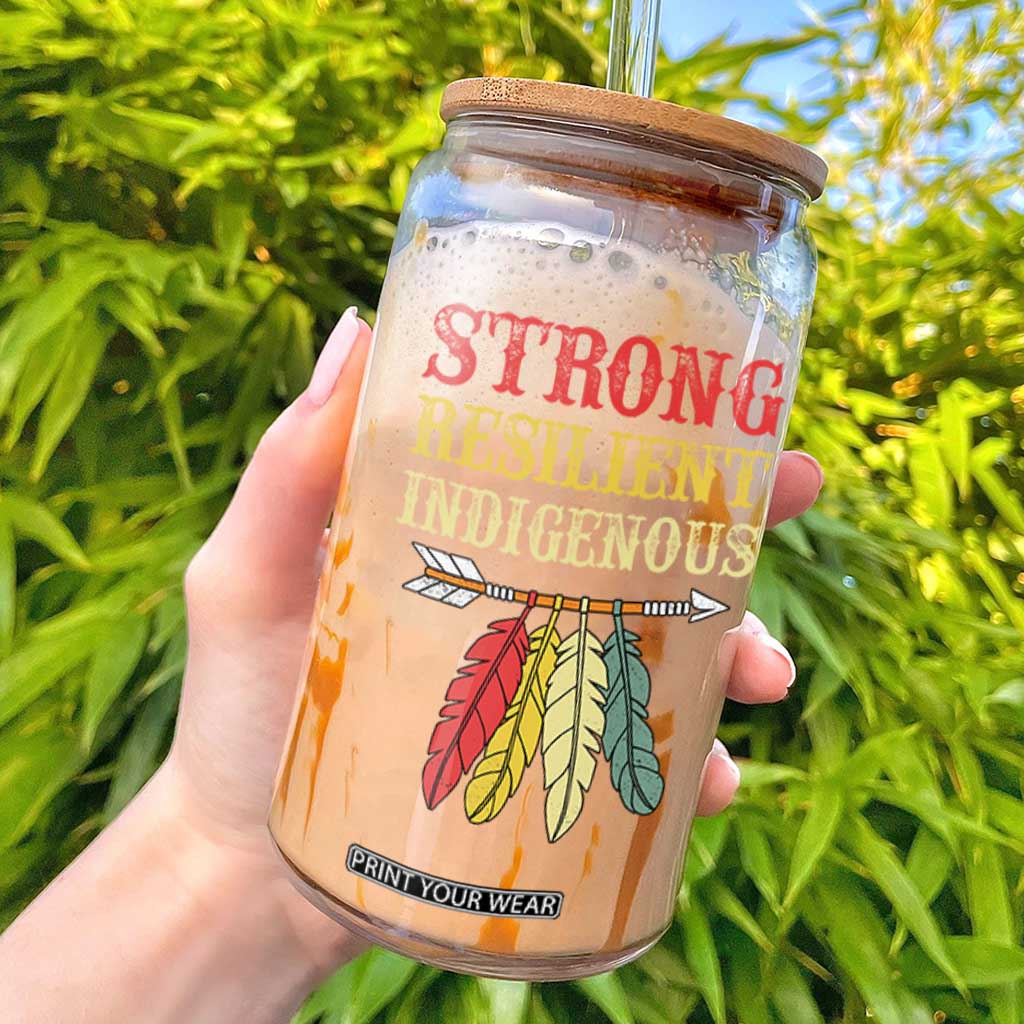 Native American Strong Resilient Indigenous Glass Can Retro Vintage Feathers TS11 Black Print Your Wear