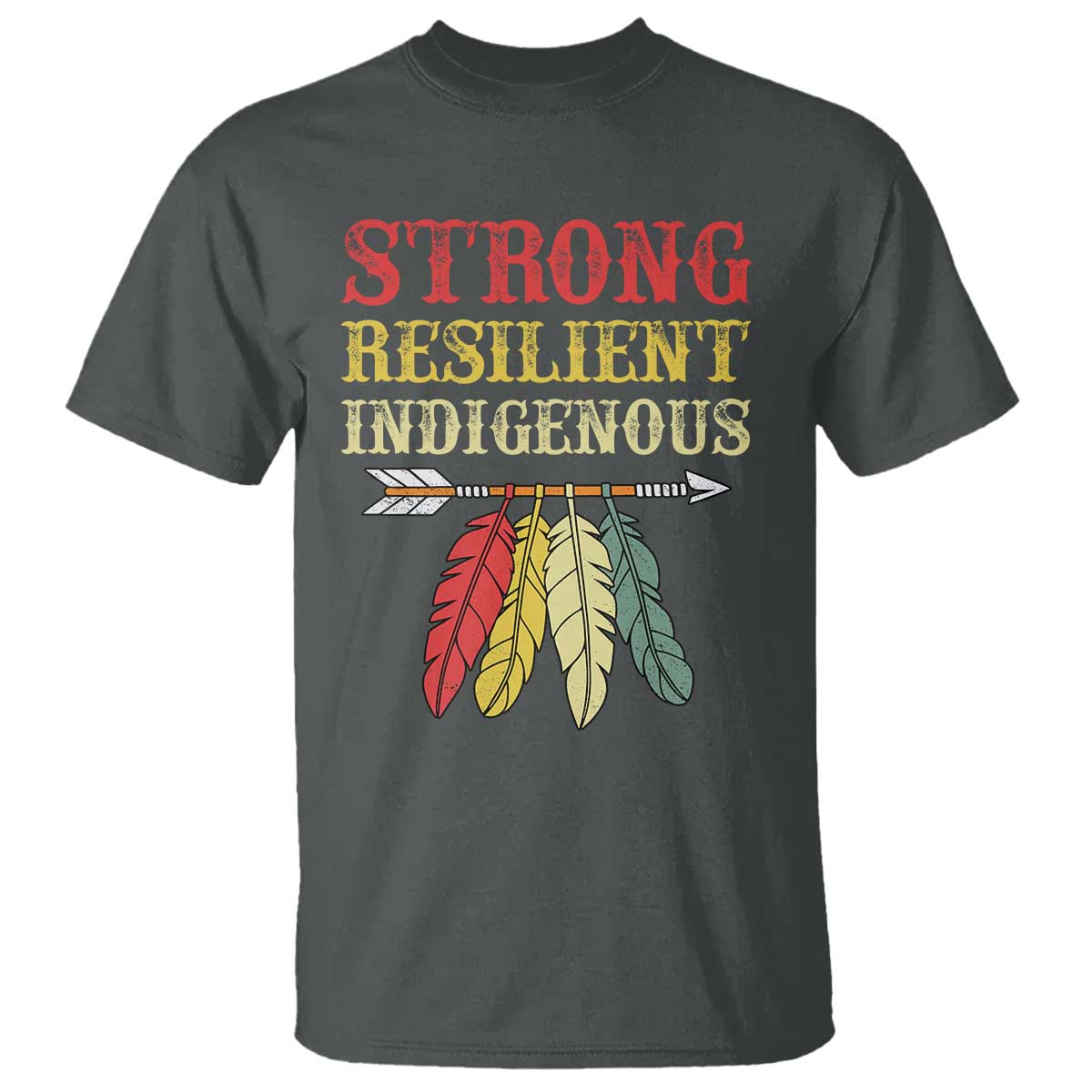 Native American Strong Resilient Indigenous T Shirt Retro Vintage Feathers TS11 Dark Heather Print Your Wear