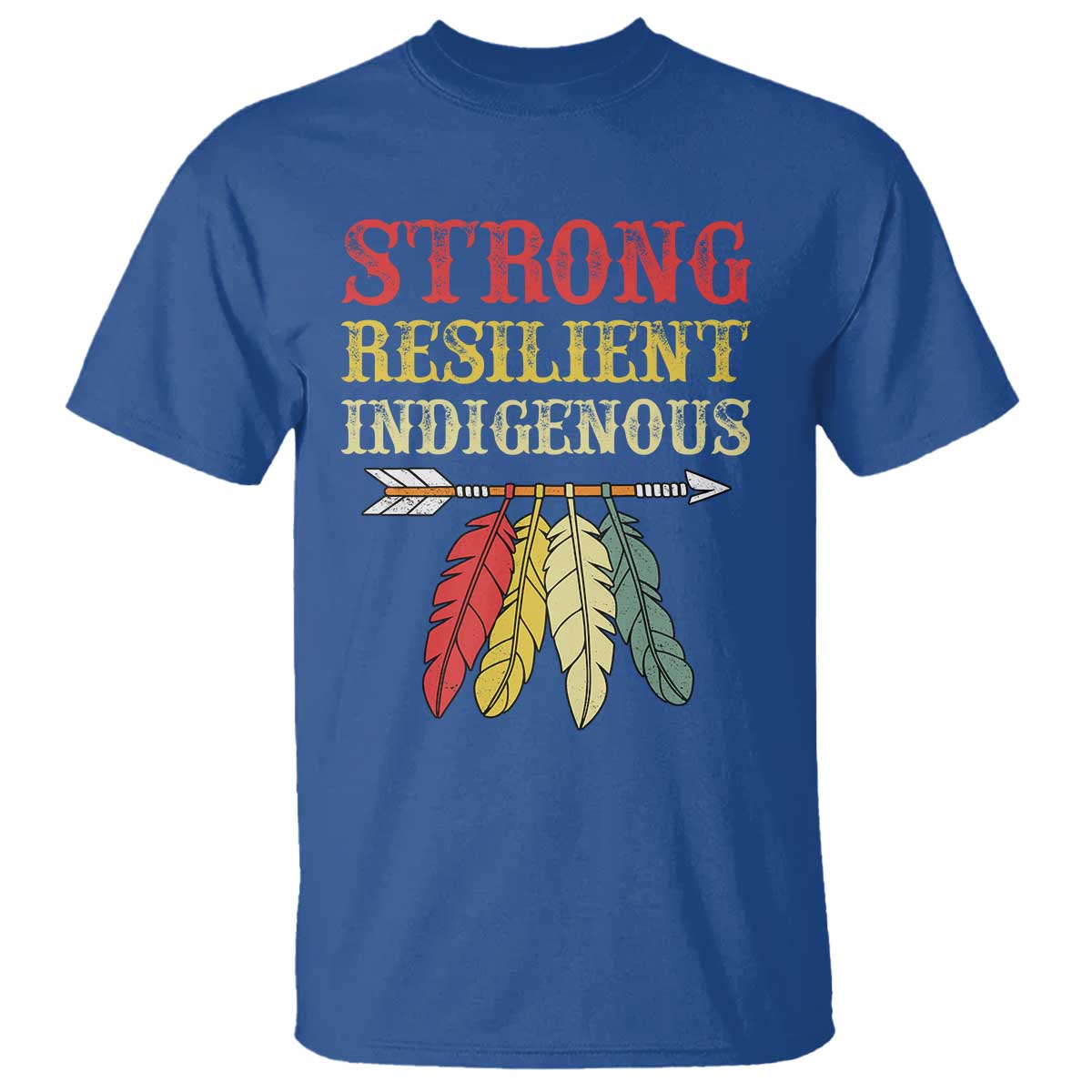 Native American Strong Resilient Indigenous T Shirt Retro Vintage Feathers TS11 Royal Blue Print Your Wear