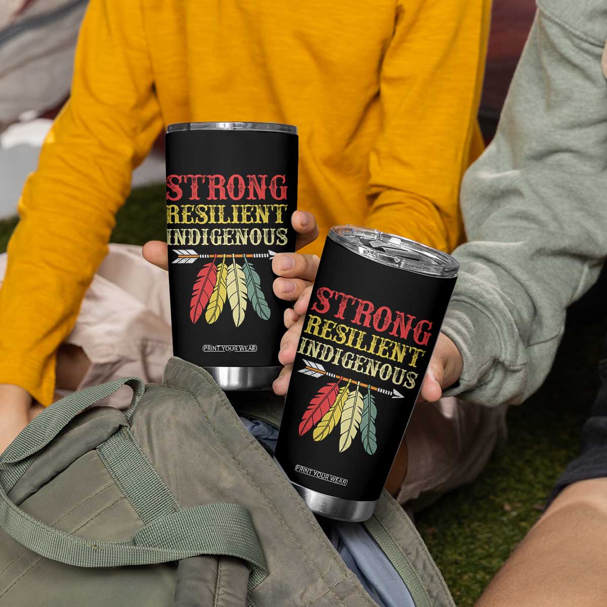 Native American Strong Resilient Indigenous Tumbler Cup Retro Vintage Feathers TS11 Print Your Wear