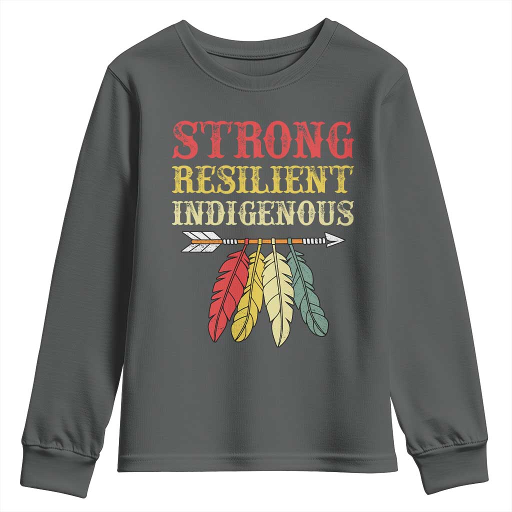 Native American Strong Resilient Indigenous Youth Sweatshirt Retro Vintage Feathers TS11 Dark Heather Print Your Wear