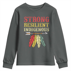 Native American Strong Resilient Indigenous Youth Sweatshirt Retro Vintage Feathers TS11 Dark Heather Print Your Wear