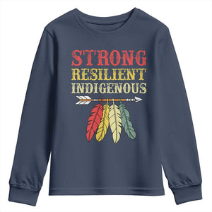 Native American Strong Resilient Indigenous Youth Sweatshirt Retro Vintage Feathers TS11 Navy Print Your Wear