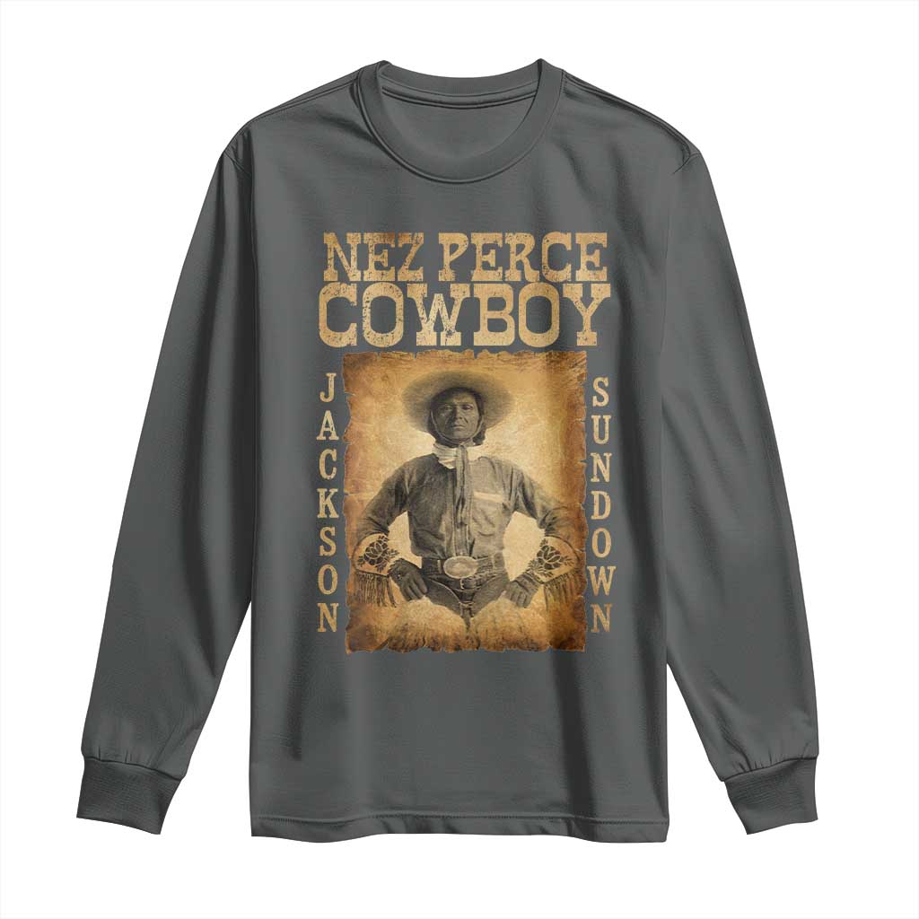 Nez Perce Cowboy Jackson Sundown Long Sleeve Shirt Native American Cowboy Western Country TS11 Dark Heather Print Your Wear