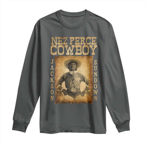 Nez Perce Cowboy Jackson Sundown Long Sleeve Shirt Native American Cowboy Western Country TS11 Dark Heather Print Your Wear