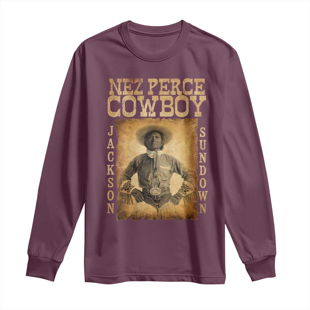 Nez Perce Cowboy Jackson Sundown Long Sleeve Shirt Native American Cowboy Western Country TS11 Maroon Print Your Wear