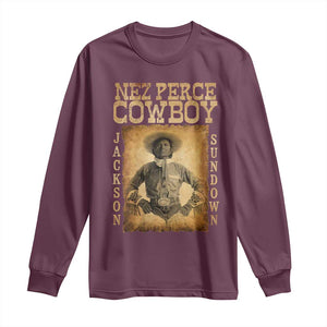 Nez Perce Cowboy Jackson Sundown Long Sleeve Shirt Native American Cowboy Western Country TS11 Maroon Print Your Wear