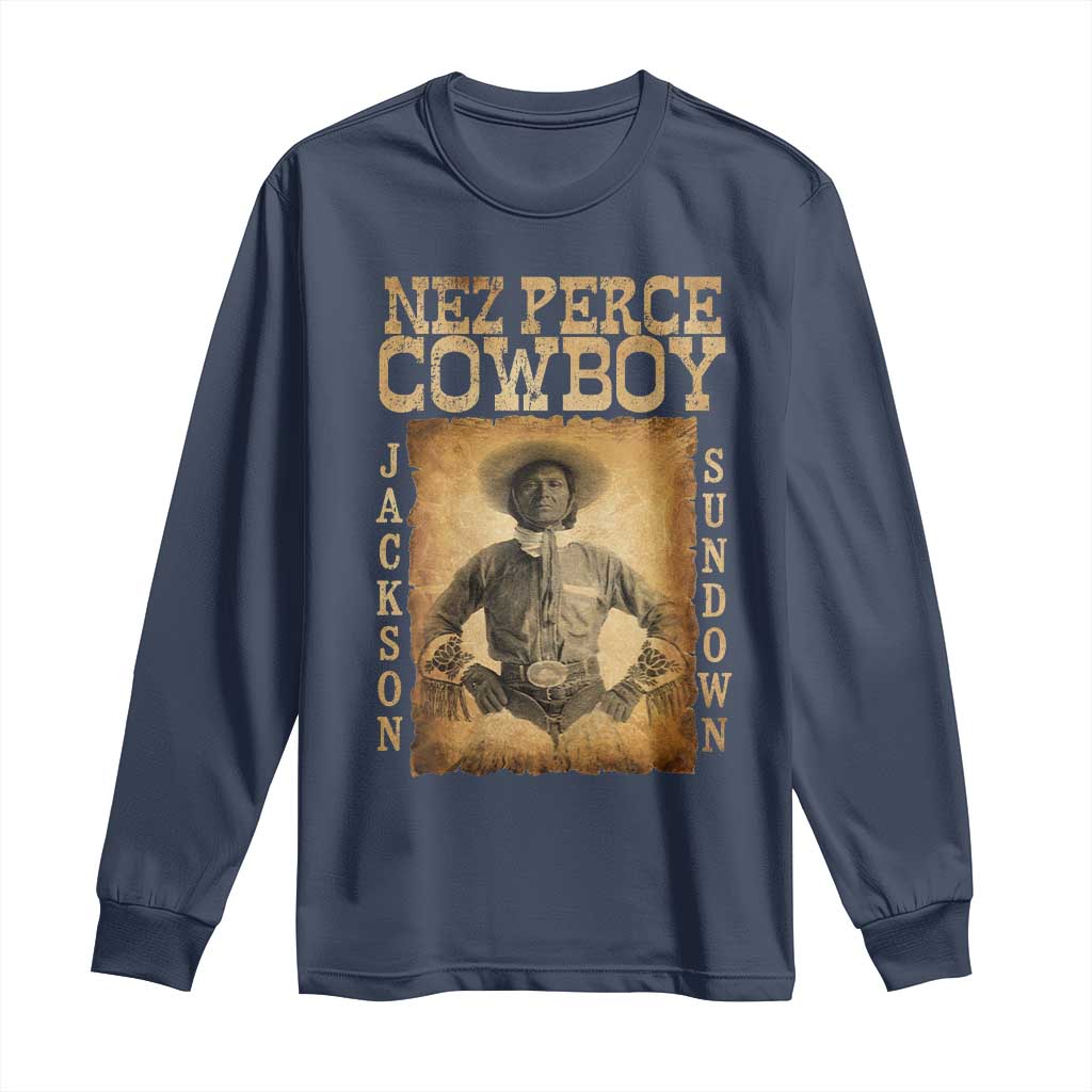 Nez Perce Cowboy Jackson Sundown Long Sleeve Shirt Native American Cowboy Western Country TS11 Navy Print Your Wear