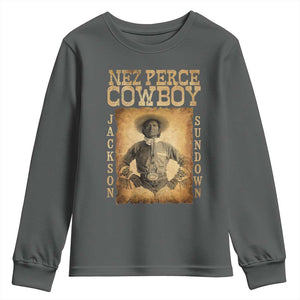Nez Perce Cowboy Jackson Sundown Youth Sweatshirt Native American Cowboy Western Country TS11 Dark Heather Print Your Wear