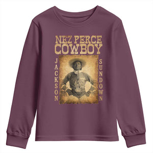 Nez Perce Cowboy Jackson Sundown Youth Sweatshirt Native American Cowboy Western Country TS11 Maroon Print Your Wear
