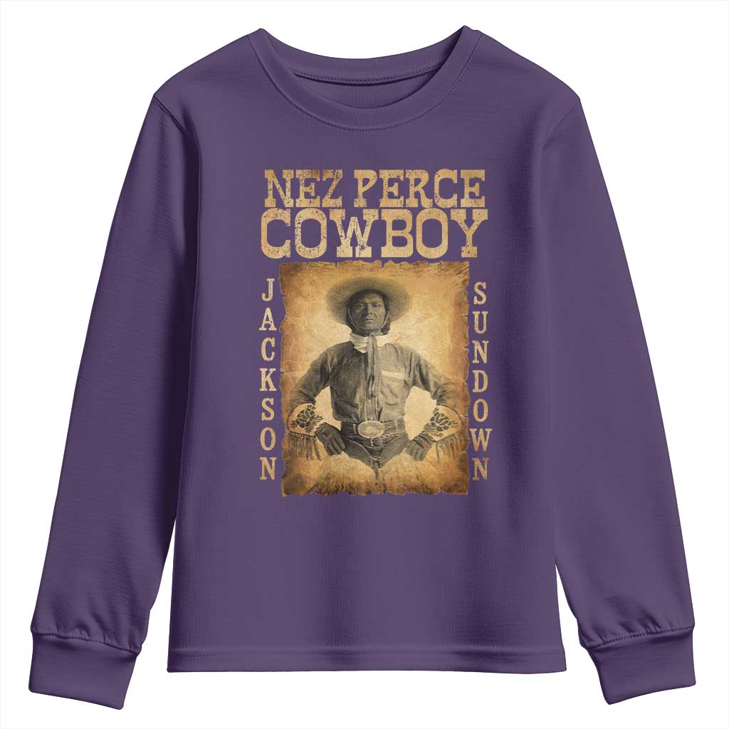 Nez Perce Cowboy Jackson Sundown Youth Sweatshirt Native American Cowboy Western Country TS11 Purple Print Your Wear