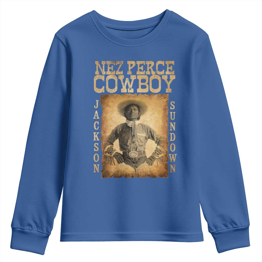 Nez Perce Cowboy Jackson Sundown Youth Sweatshirt Native American Cowboy Western Country TS11 Royal Blue Print Your Wear