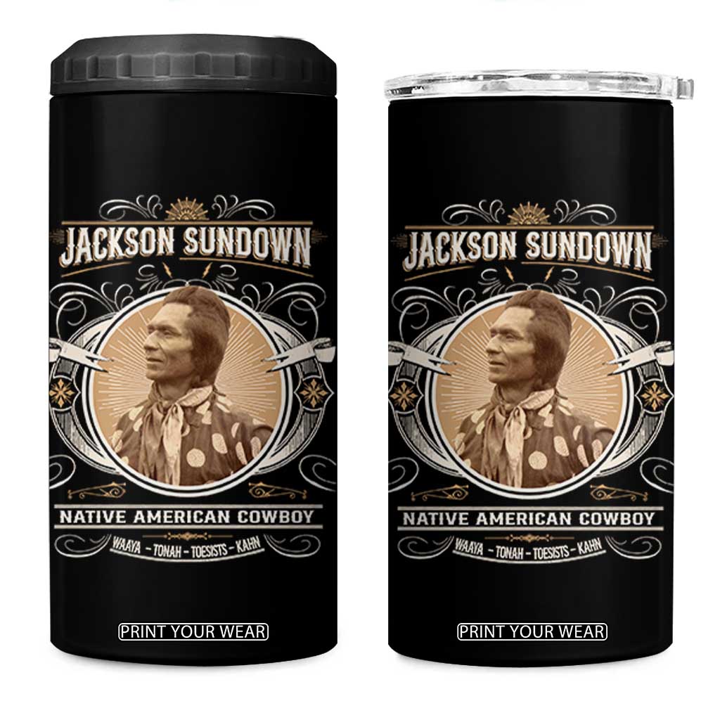 Jackson Sundown 4 in 1 Can Cooler Tumbler Native American Cowboy Western Country TS11 One Size: 16 oz Black Print Your Wear