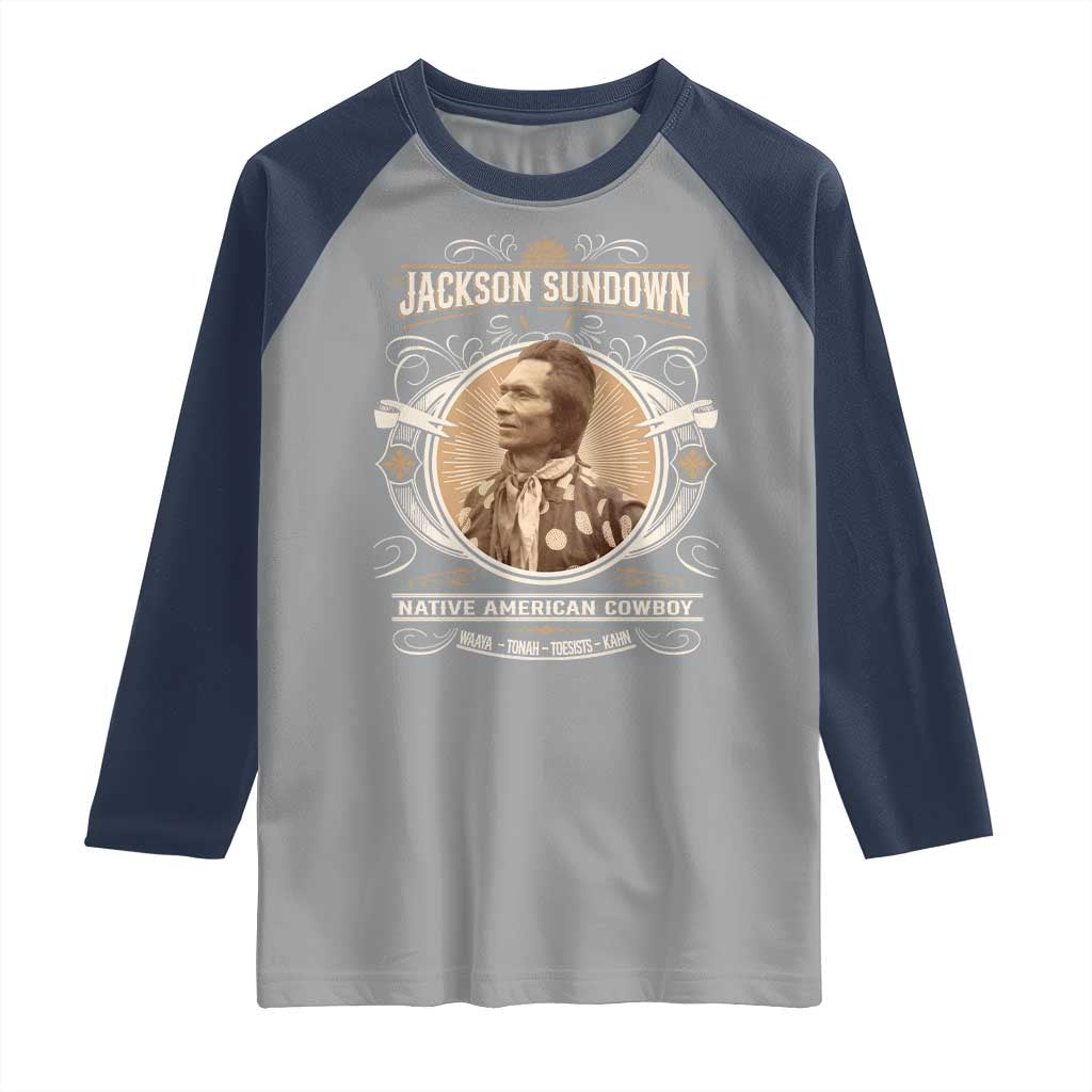 Jackson Sundown Raglan Shirt Native American Cowboy Western Country TS11 Sport Gray Navy Print Your Wear
