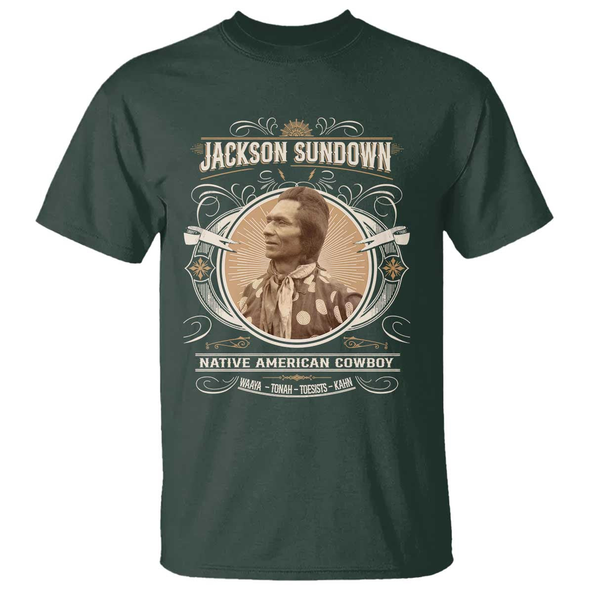 Jackson Sundown T Shirt Native American Cowboy Western Country TS11 Dark Forest Green Print Your Wear