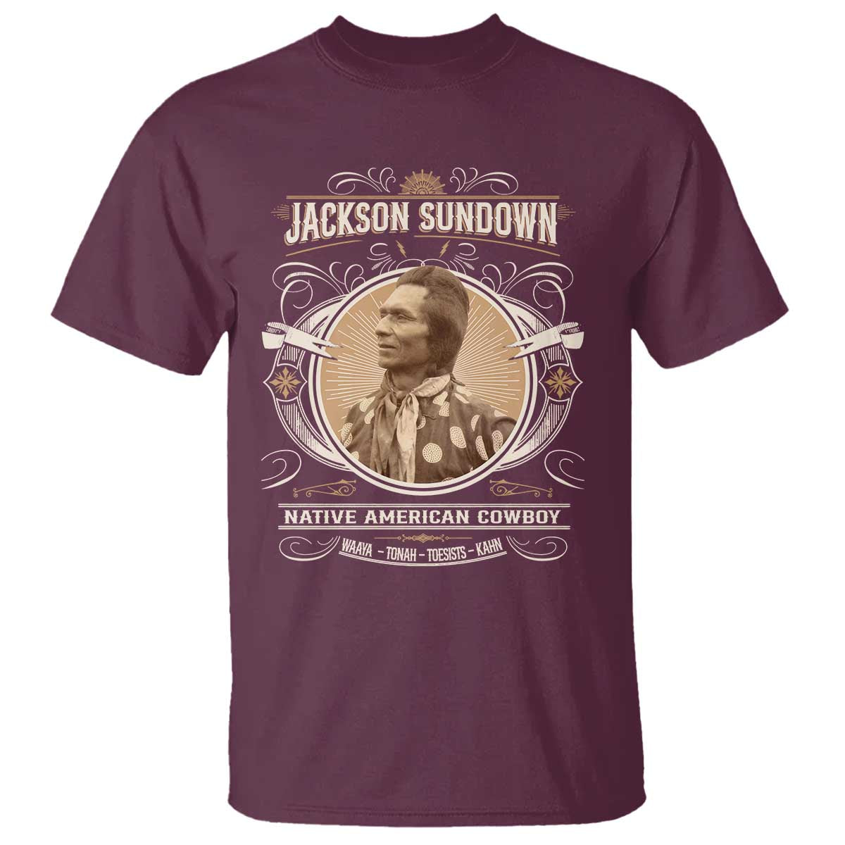 Jackson Sundown T Shirt Native American Cowboy Western Country TS11 Maroon Print Your Wear