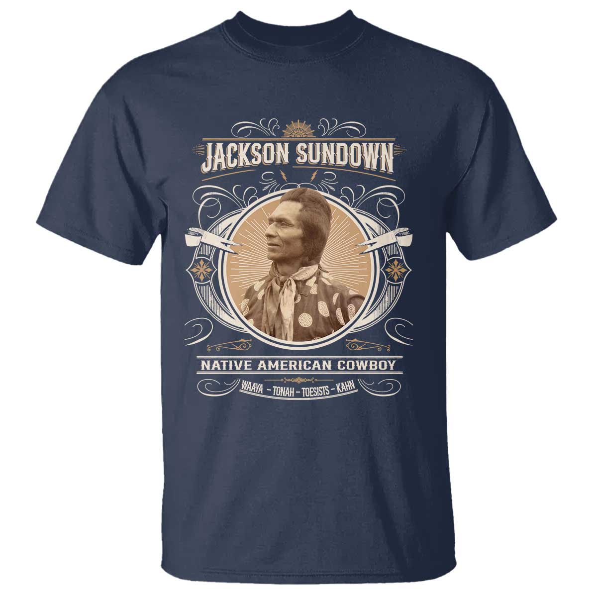 Jackson Sundown T Shirt Native American Cowboy Western Country TS11 Navy Print Your Wear
