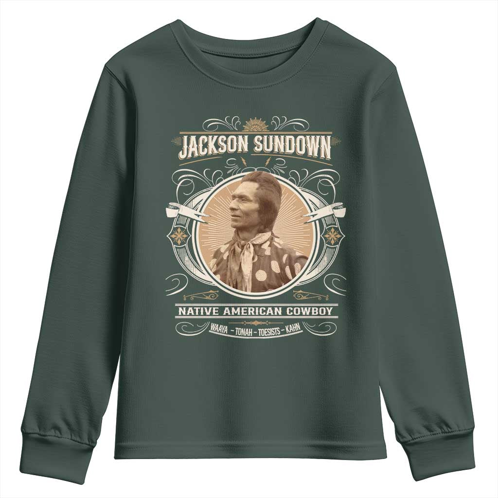Jackson Sundown Youth Sweatshirt Native American Cowboy Western Country TS11 Dark Forest Green Print Your Wear