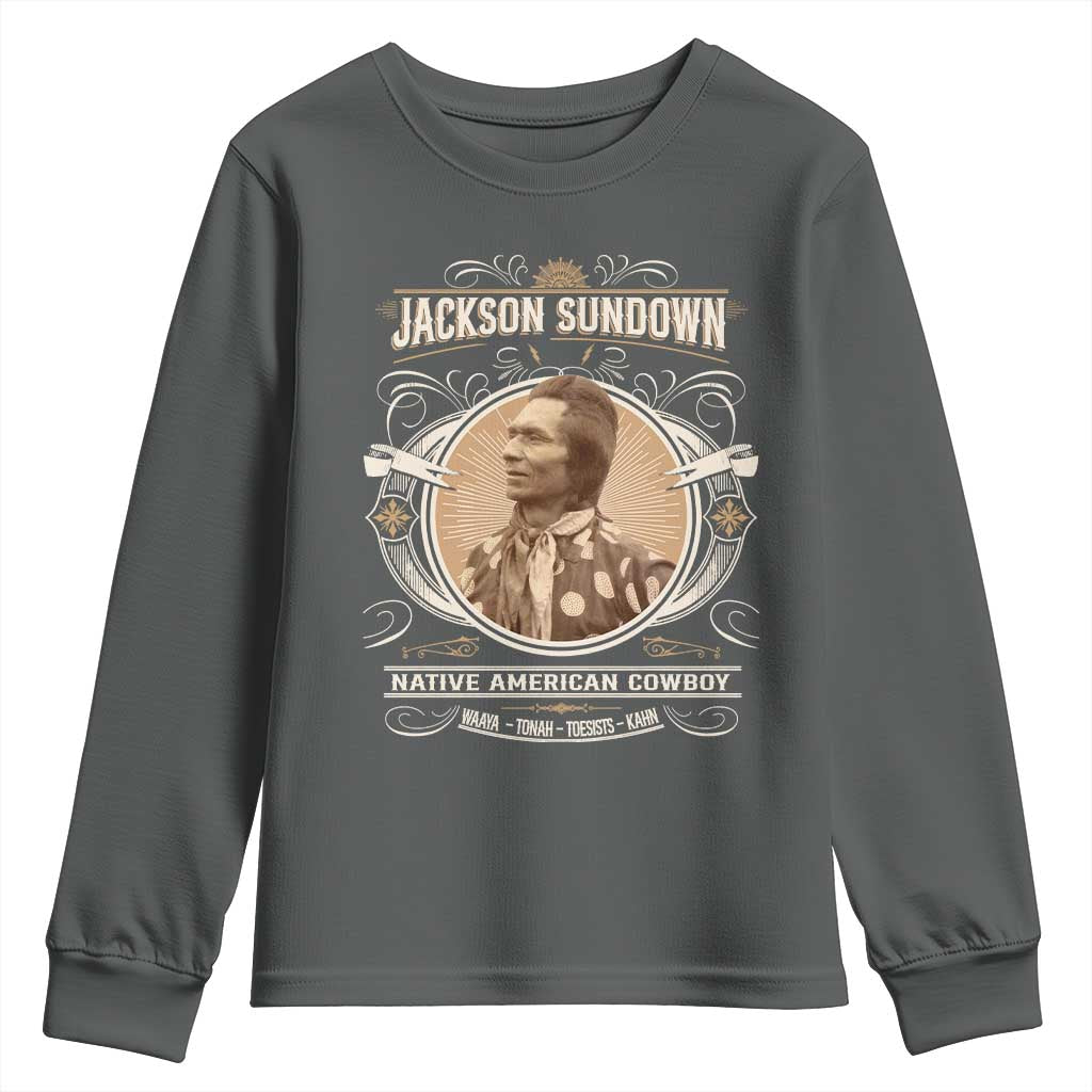 Jackson Sundown Youth Sweatshirt Native American Cowboy Western Country TS11 Dark Heather Print Your Wear