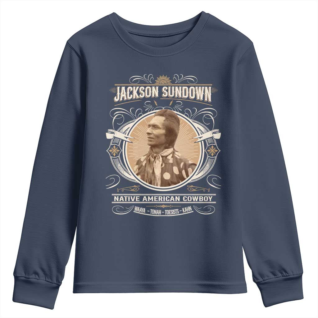 Jackson Sundown Youth Sweatshirt Native American Cowboy Western Country TS11 Navy Print Your Wear