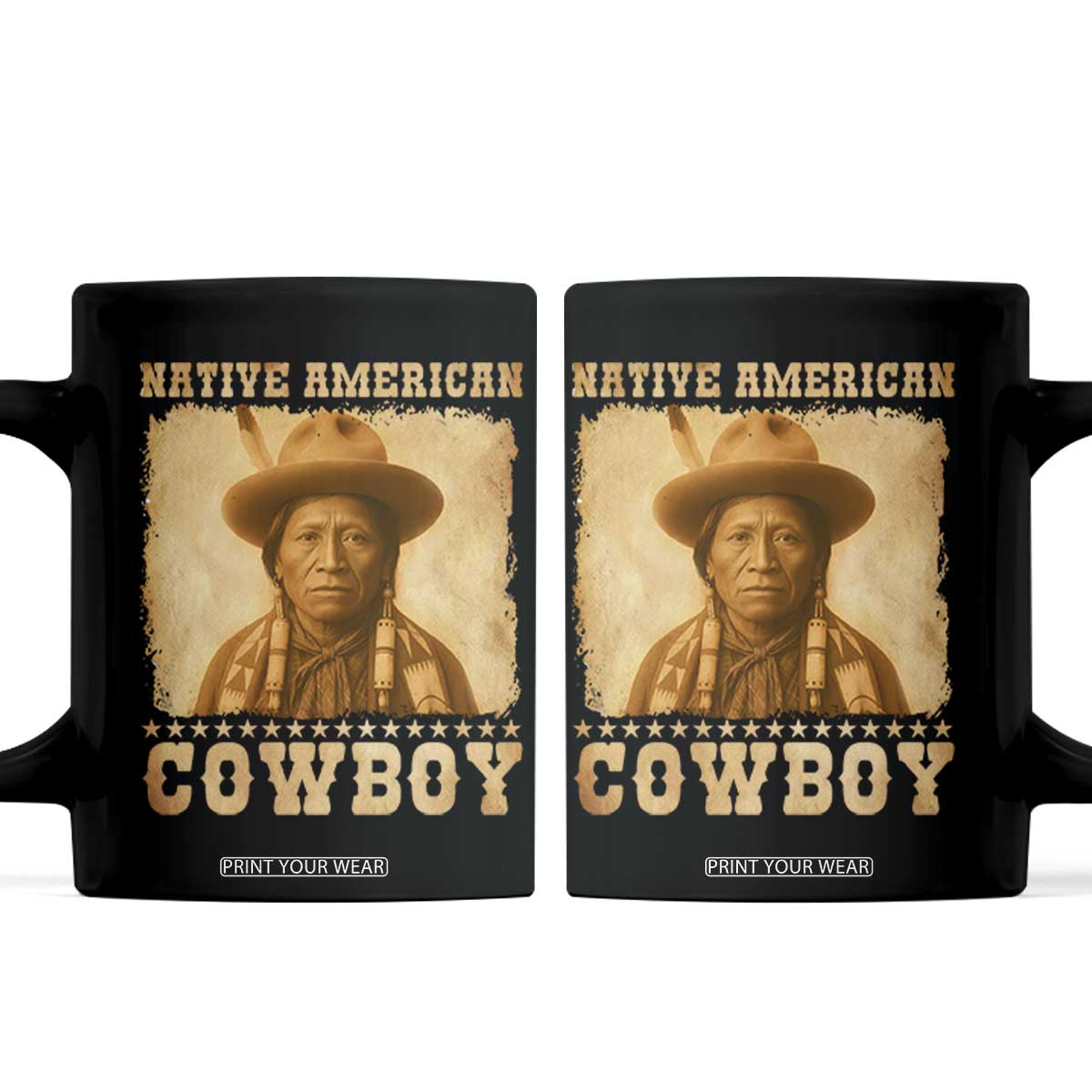 Native American Cowboy Coffee Mug Vintage Western Country Portrait TS11 Black Print Your Wear