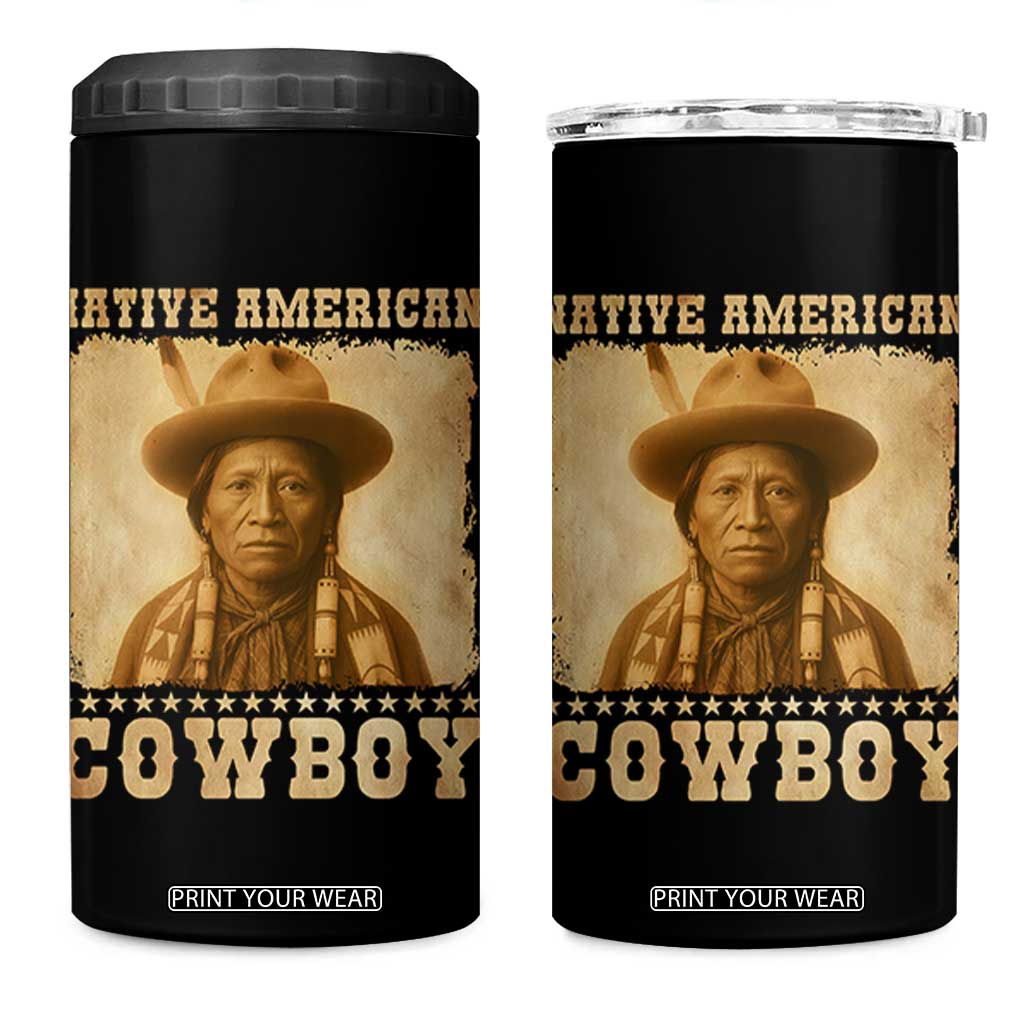 Native American Cowboy 4 in 1 Can Cooler Tumbler Vintage Western Country Portrait TS11 One Size: 16 oz Black Print Your Wear