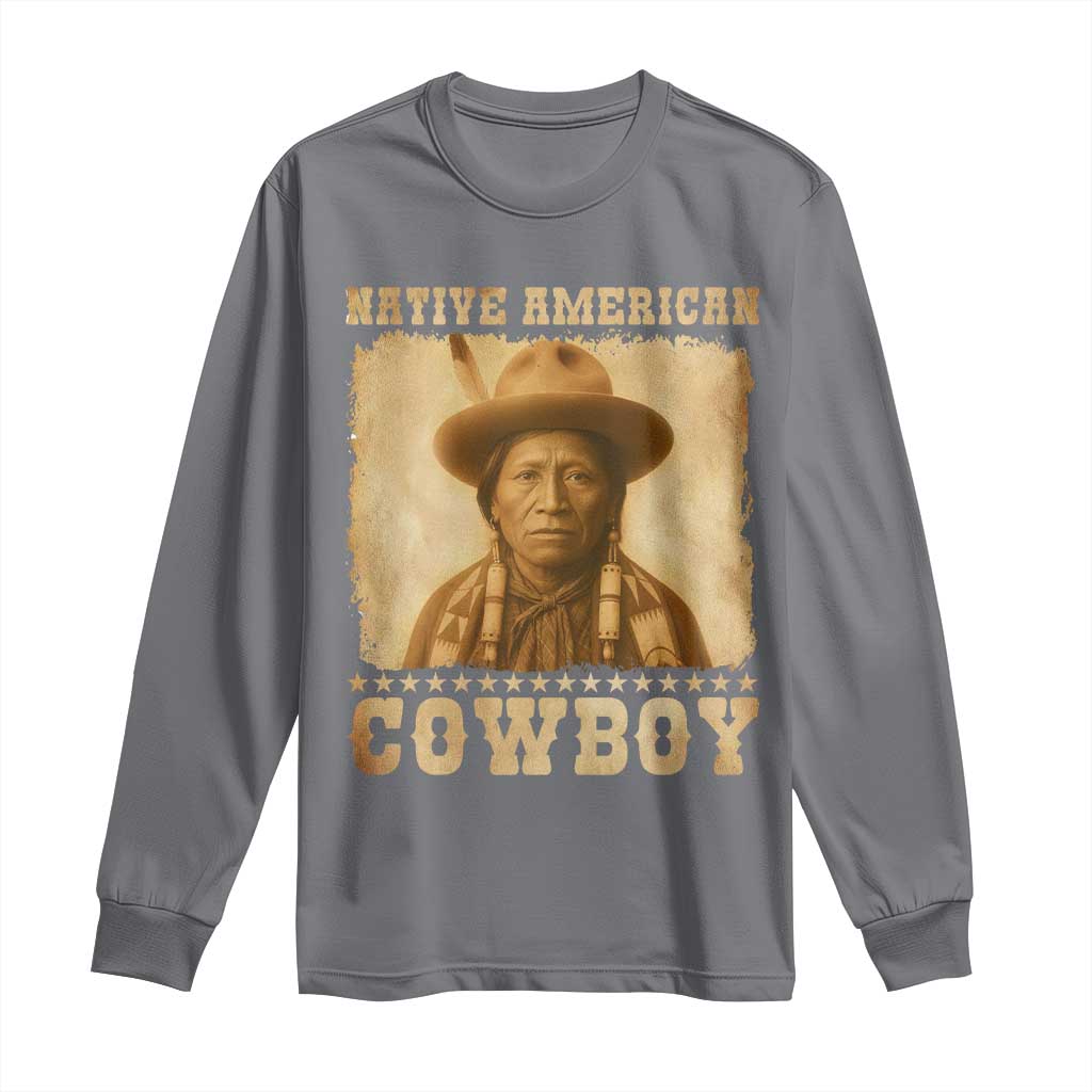 Native American Cowboy Long Sleeve Shirt Vintage Western Country Portrait TS11 Charcoal Print Your Wear