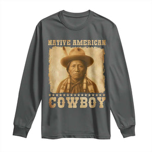 Native American Cowboy Long Sleeve Shirt Vintage Western Country Portrait TS11 Dark Heather Print Your Wear