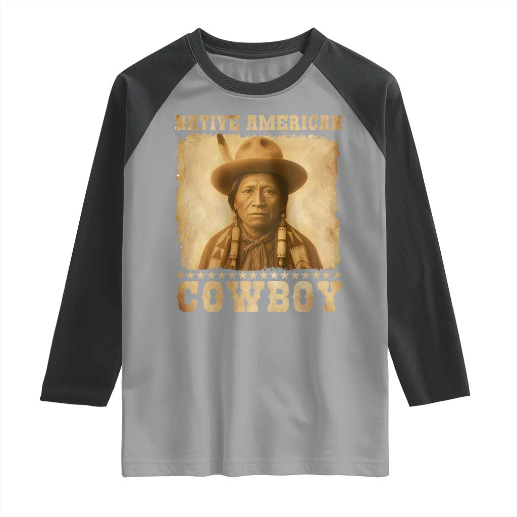 Native American Cowboy Raglan Shirt Vintage Western Country Portrait TS11 Sport Gray Black Print Your Wear
