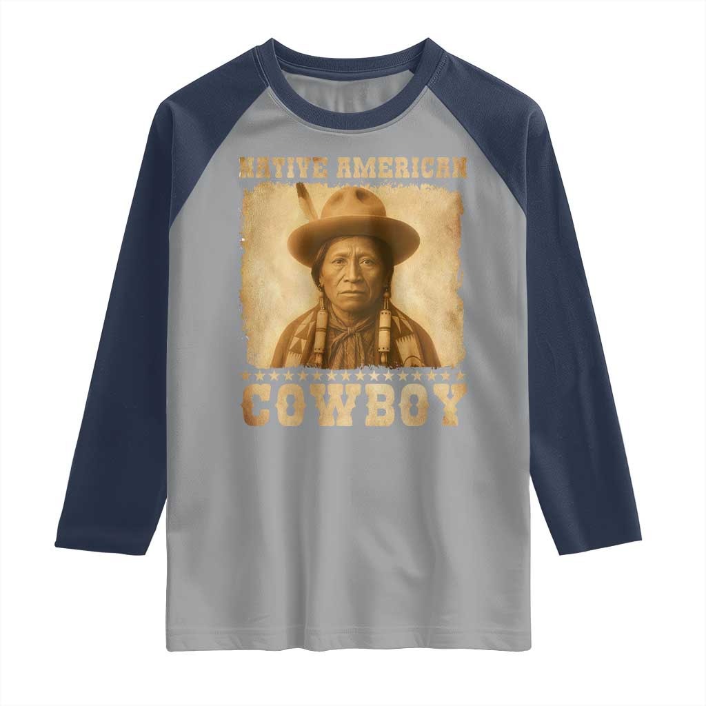 Native American Cowboy Raglan Shirt Vintage Western Country Portrait TS11 Sport Gray Navy Print Your Wear