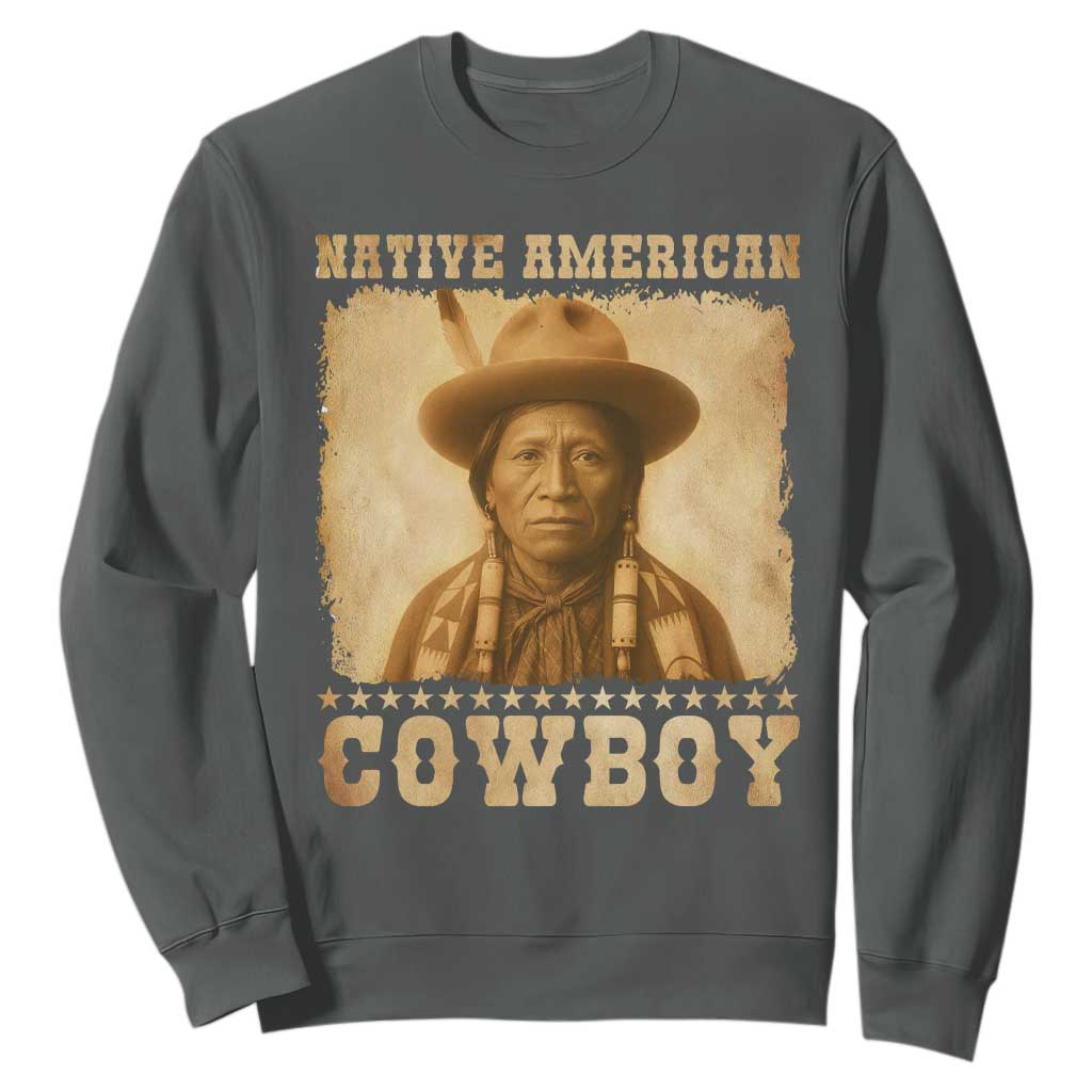 Native American Cowboy Sweatshirt Vintage Western Country Portrait TS11 Dark Heather Print Your Wear