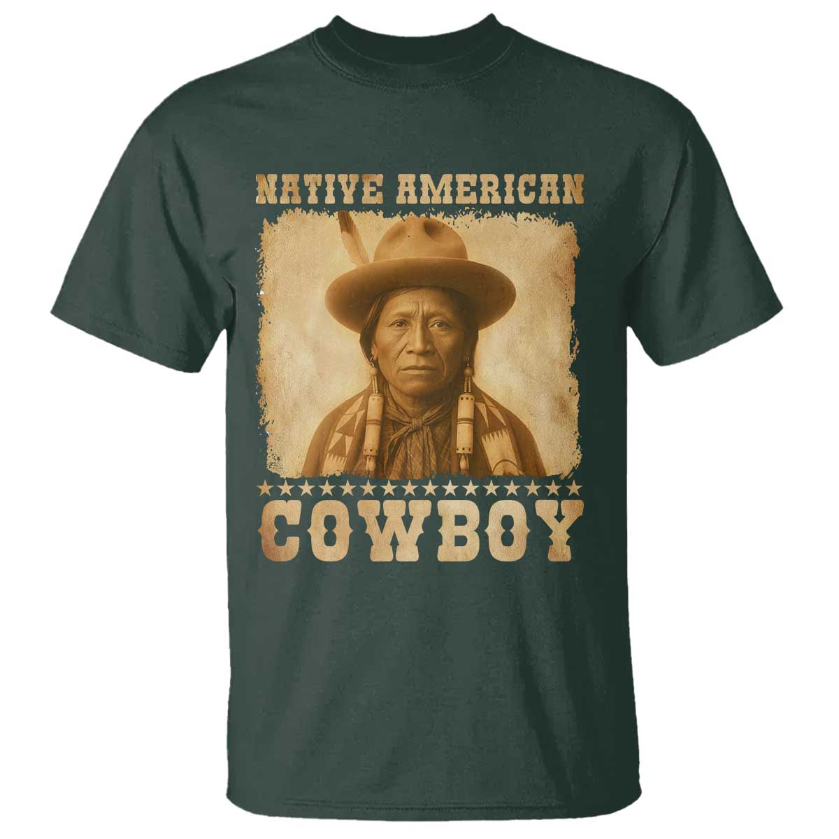 Native American Cowboy T Shirt Vintage Western Country Portrait TS11 Dark Forest Green Print Your Wear