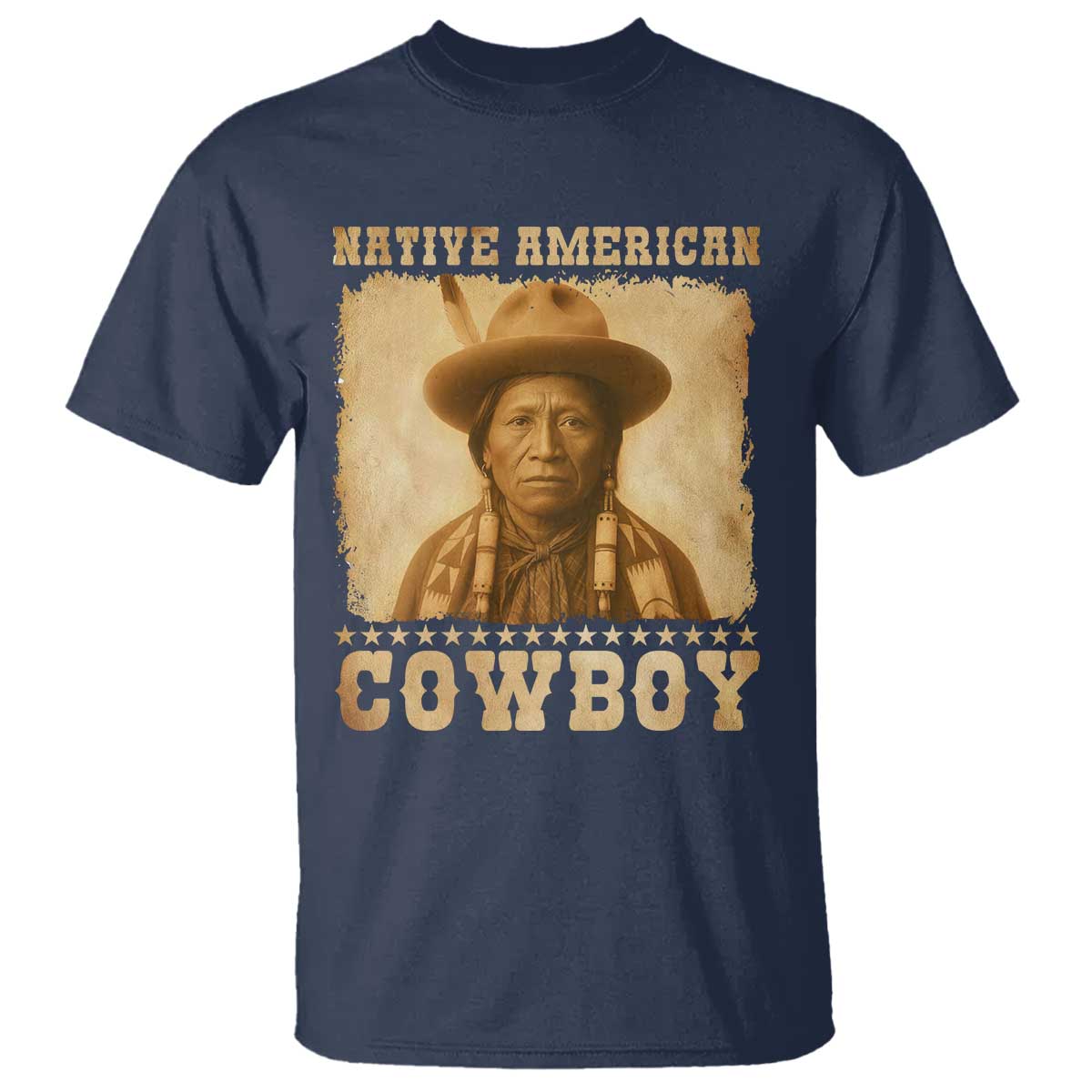 Native American Cowboy T Shirt Vintage Western Country Portrait TS11 Navy Print Your Wear