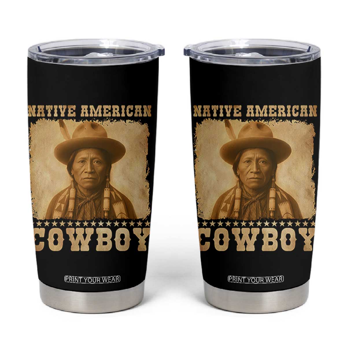 Native American Cowboy Tumbler Cup Vintage Western Country Portrait TS11 Black Print Your Wear