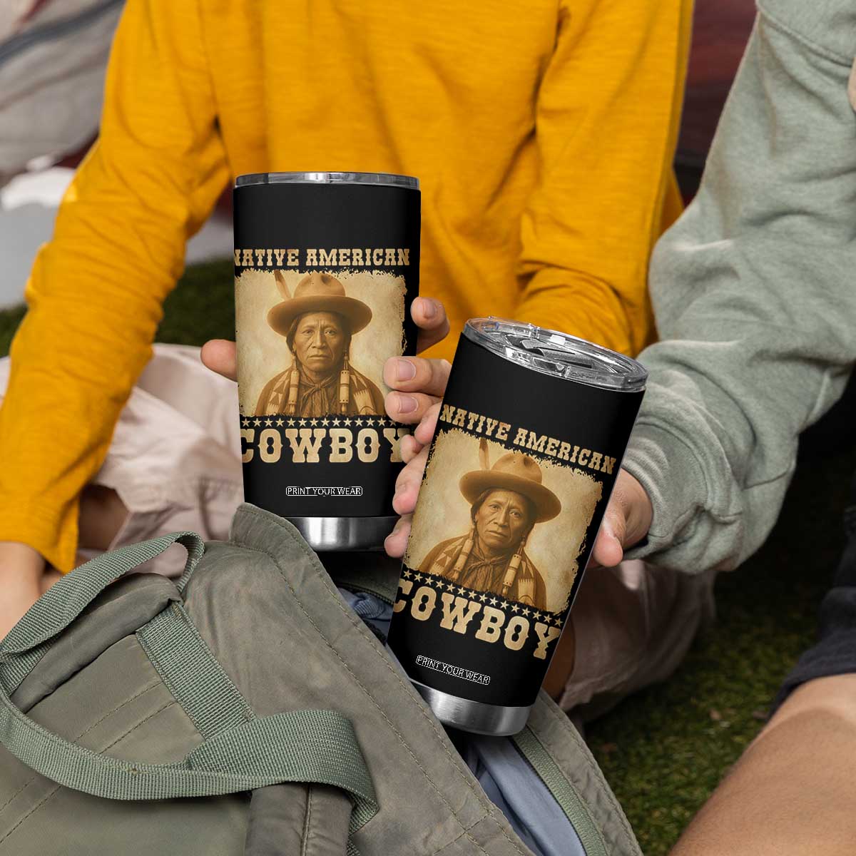 Native American Cowboy Tumbler Cup Vintage Western Country Portrait TS11 Print Your Wear