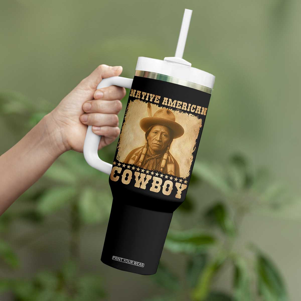 Native American Cowboy Tumbler With Handle Vintage Western Country Portrait TS11 Print Your Wear