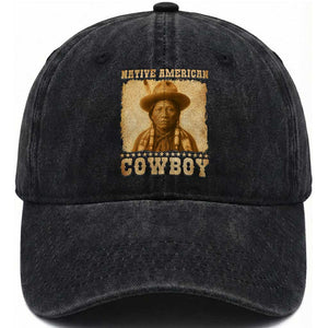 Native American Cowboy Washed Cotton Baseball Cap Vintage Western Country Portrait