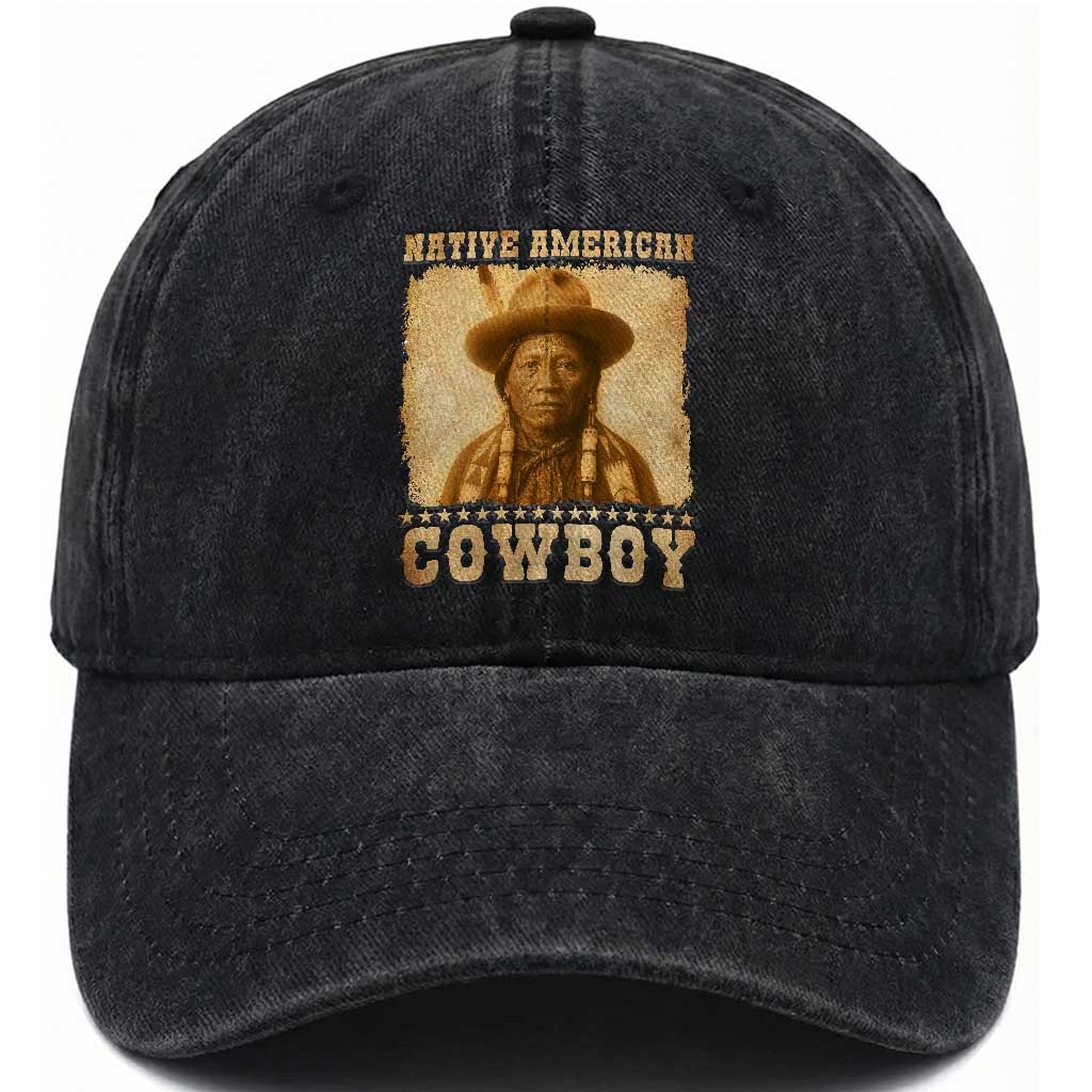 Native American Cowboy Washed Cotton Baseball Cap Vintage Western Country Portrait TS11 Print Your Wear