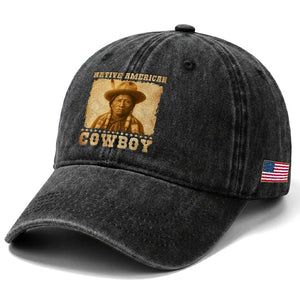 Native American Cowboy Washed Cotton Baseball Cap Vintage Western Country Portrait
