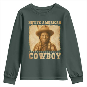 Native American Cowboy Youth Sweatshirt Vintage Western Country Portrait TS11 Dark Forest Green Print Your Wear