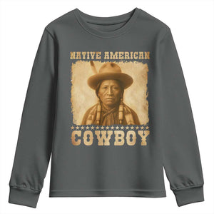 Native American Cowboy Youth Sweatshirt Vintage Western Country Portrait TS11 Dark Heather Print Your Wear