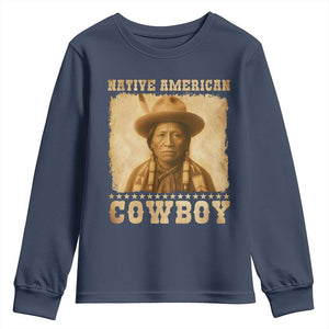 Native American Cowboy Youth Sweatshirt Vintage Western Country Portrait TS11 Navy Print Your Wear