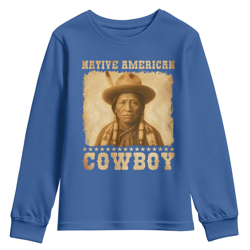 Native American Cowboy Youth Sweatshirt Vintage Western Country Portrait TS11 Royal Blue Print Your Wear