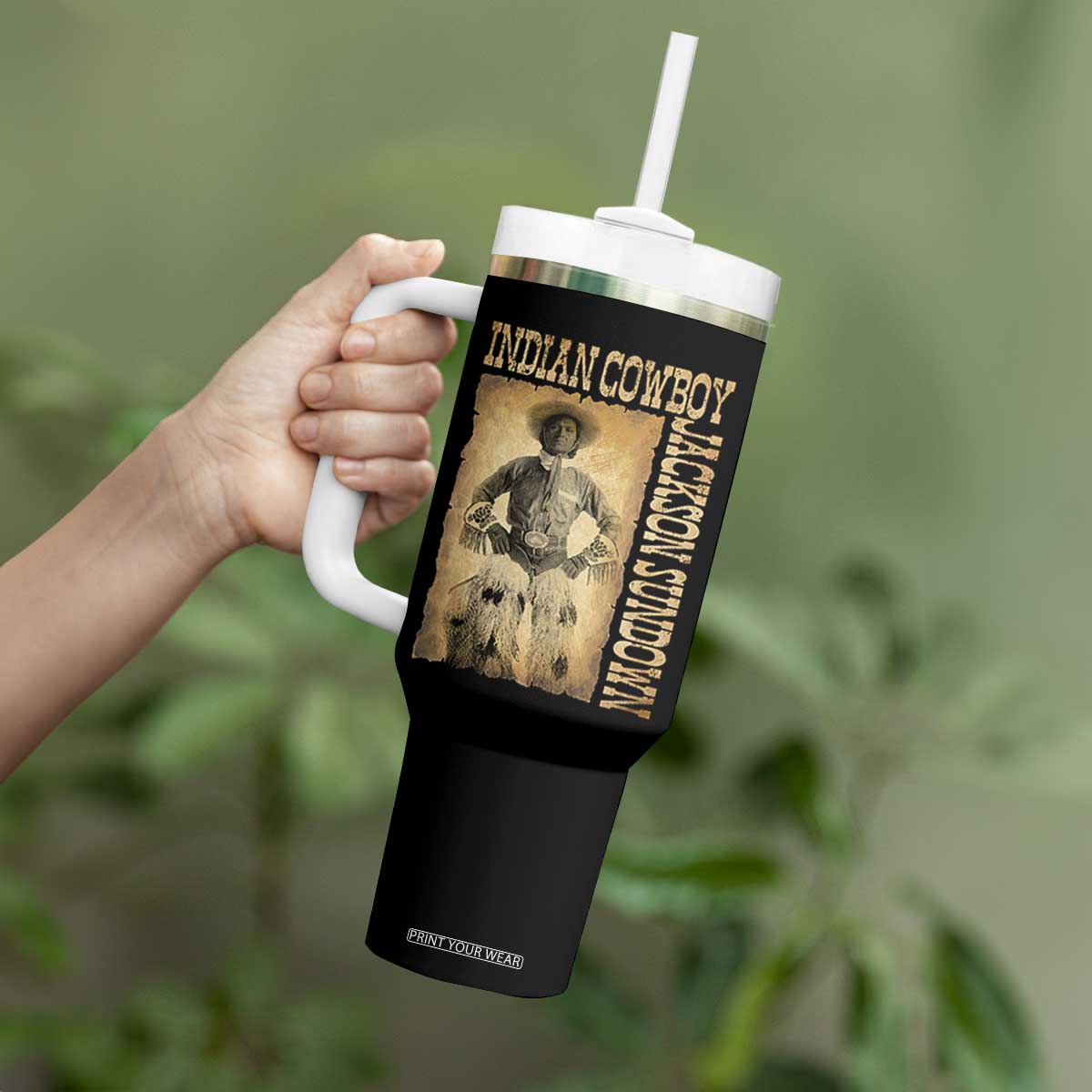 Jackson Sundown Tumbler With Handle Native American Cowboy Vintage Western TS11 Print Your Wear