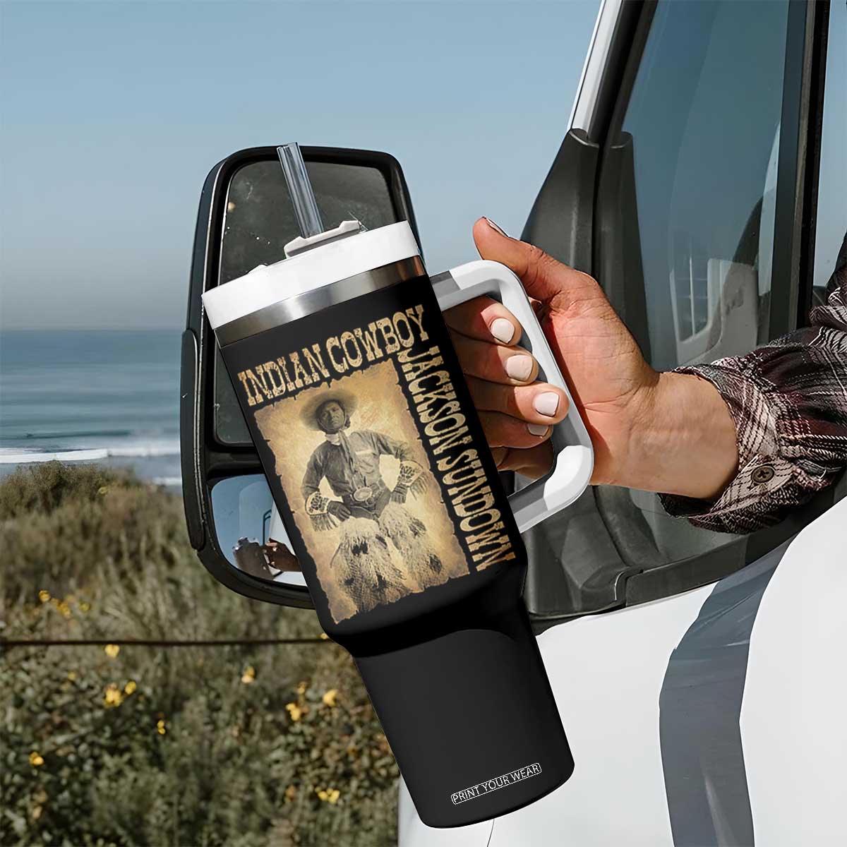 Jackson Sundown Tumbler With Handle Native American Cowboy Vintage Western TS11 Print Your Wear