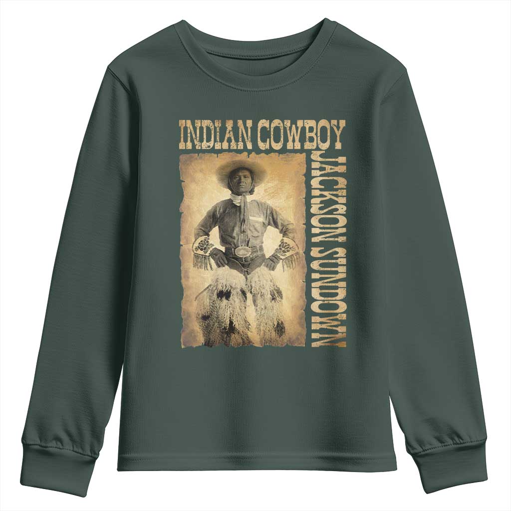 Jackson Sundown Youth Sweatshirt Native American Cowboy Vintage Western TS11 Dark Forest Green Print Your Wear