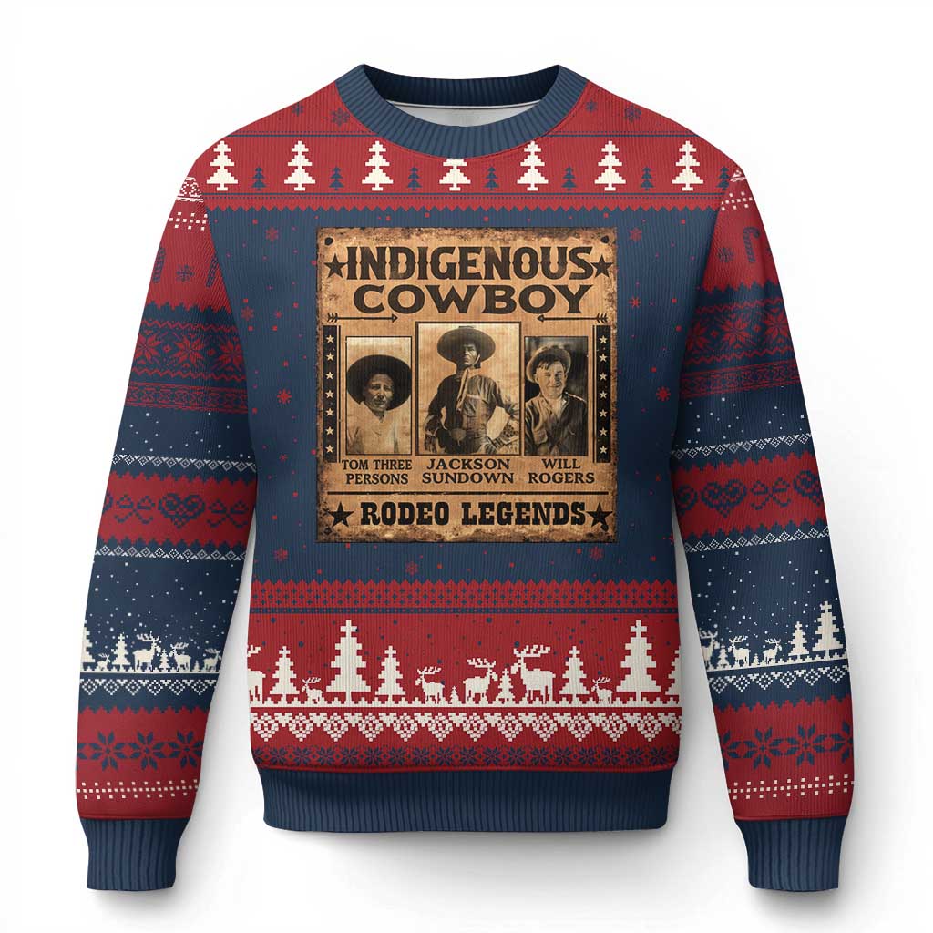 Native American Cowboy Rodeo Legends Ugly Christmas Sweater Vintage Western Country Cowboy TS11 Navy Red Print Your Wear