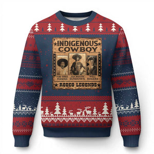 Native American Cowboy Rodeo Legends Ugly Christmas Sweater Vintage Western Country Cowboy TS11 Navy Red Print Your Wear