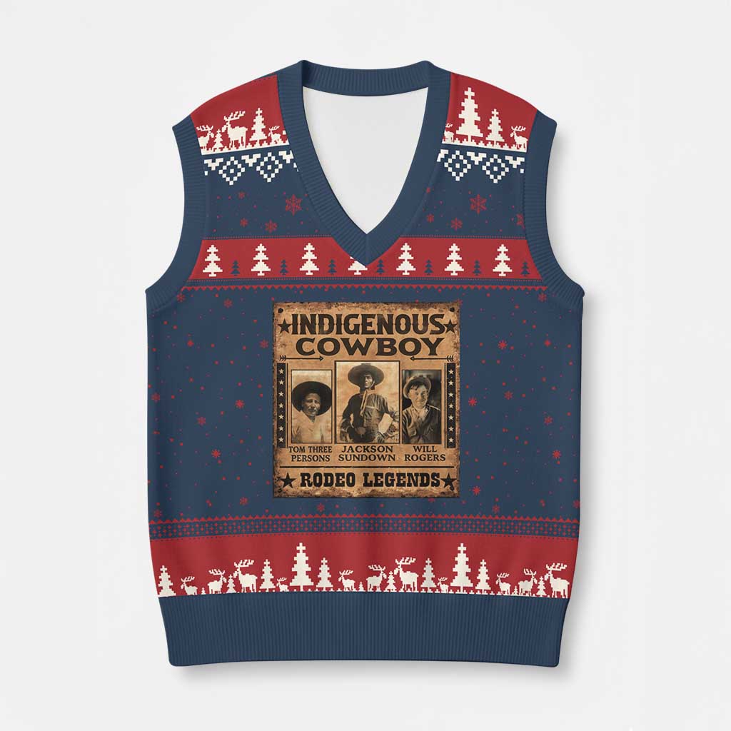 Native American Cowboy Rodeo Legends V-Neck Knit Sweater Vest Vintage Western Country Cowboy TS11 Navy Red Print Your Wear